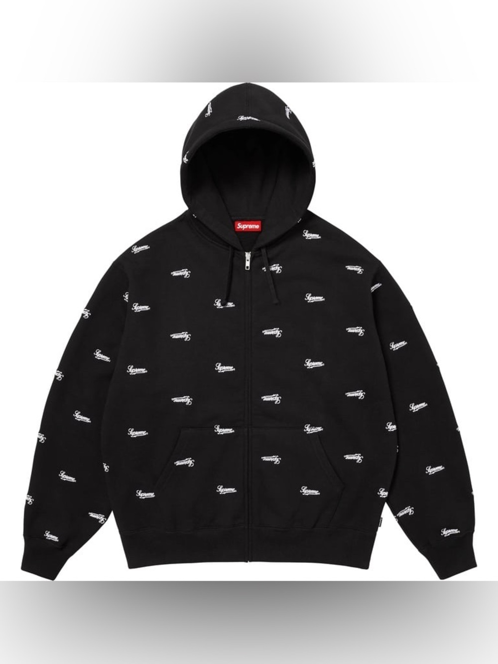 Supreme Repeat Script Zip Up Hooded Sweatshirt FW25 Black Size XL Logo Hoodie.
